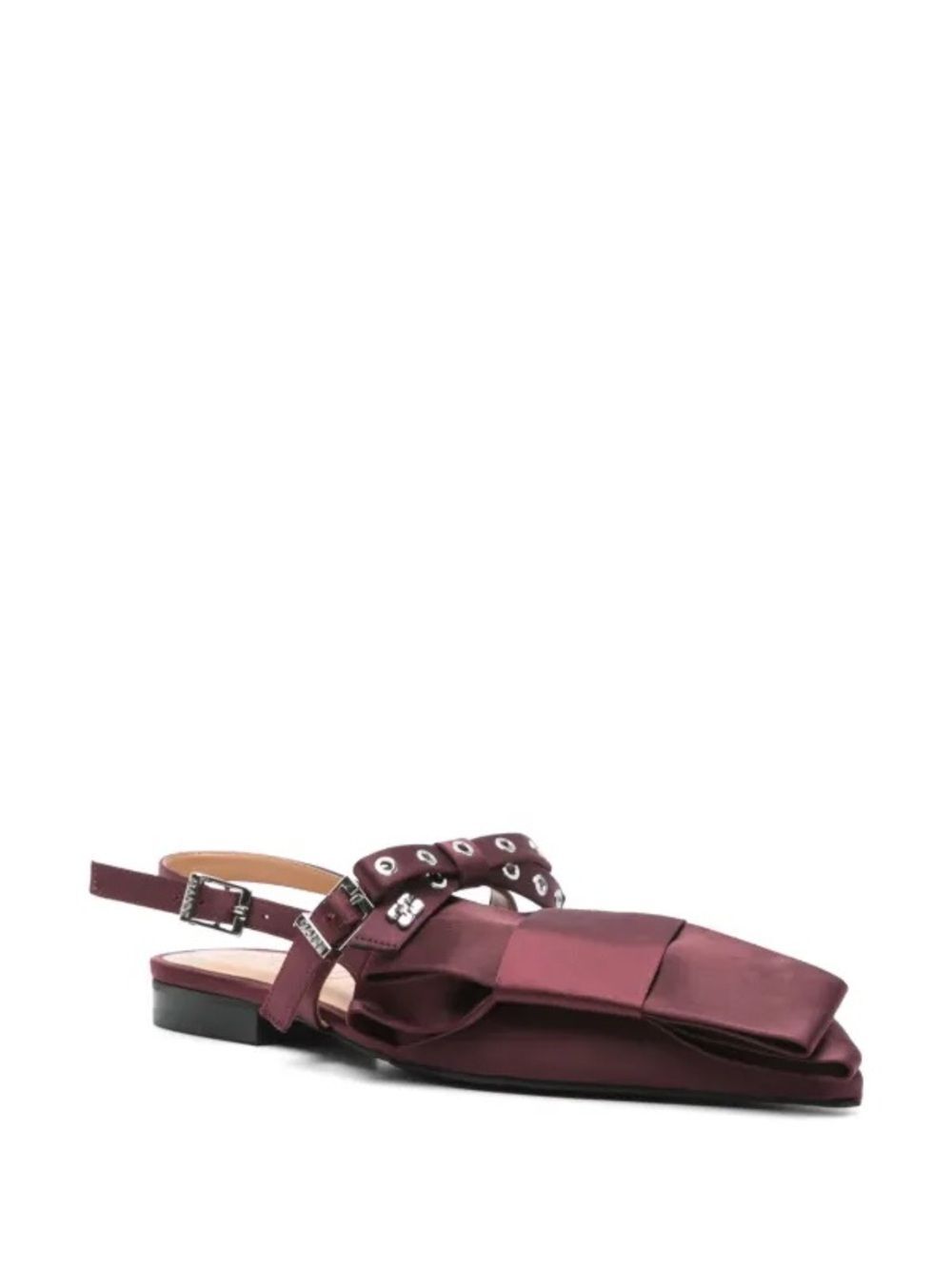 Ganni Big Bow Ballerinas-Bordeaux Women's Burgundy Pointed Slingback Flat Sandal